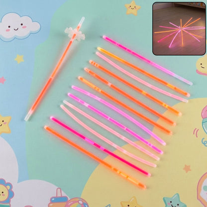 Wukusy Dark Glow Chakdol toy set with 13 glowing sticks, featuring colorful glow-in-the-dark sticks and plastic chakdol handles.