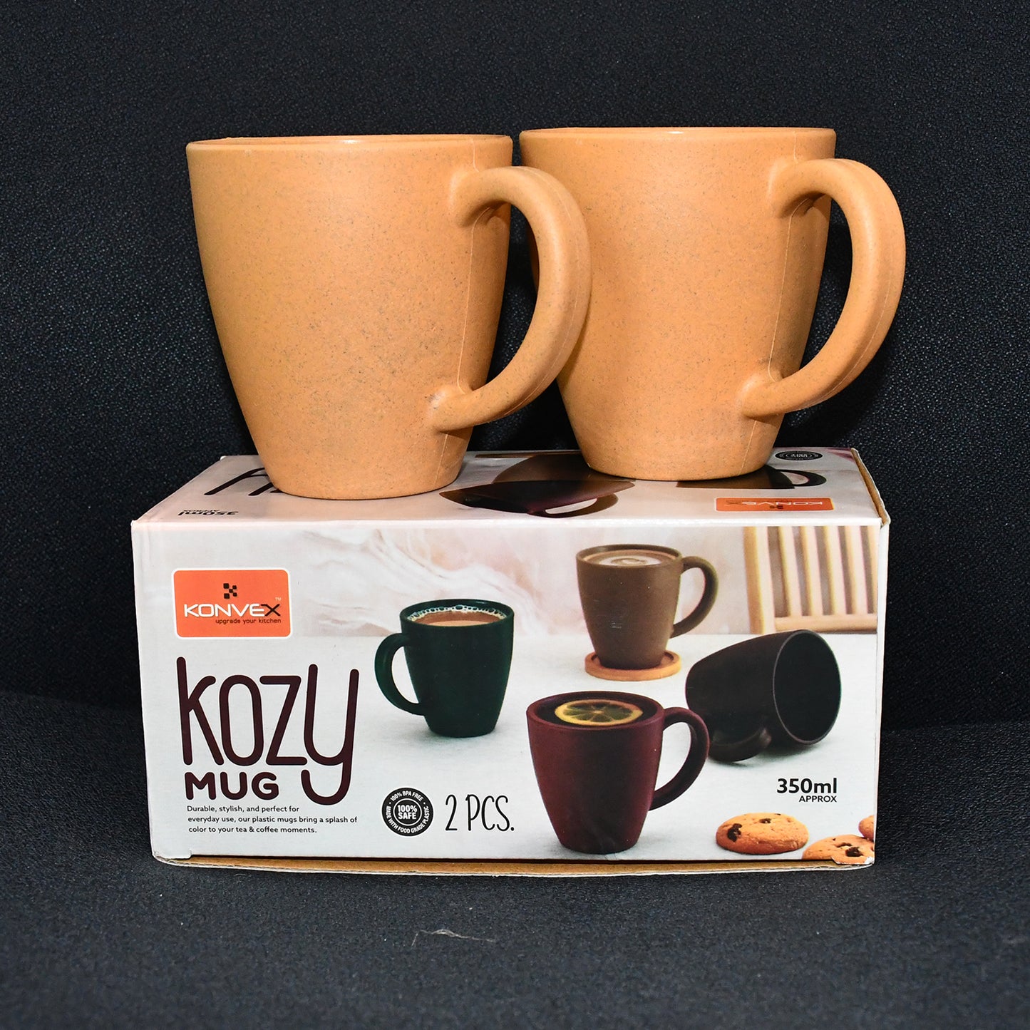 Pair of Wukusy Konvex Premium Coffee and Tea Mugs, 350ml each, with sleek design for home and kitchen use.