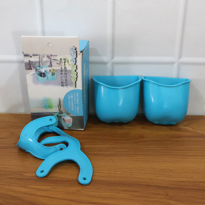 Wukusy double layer hanging storage basket for kitchen sink, made of durable mesh and plastic, ideal for organizing cleaning supplies.