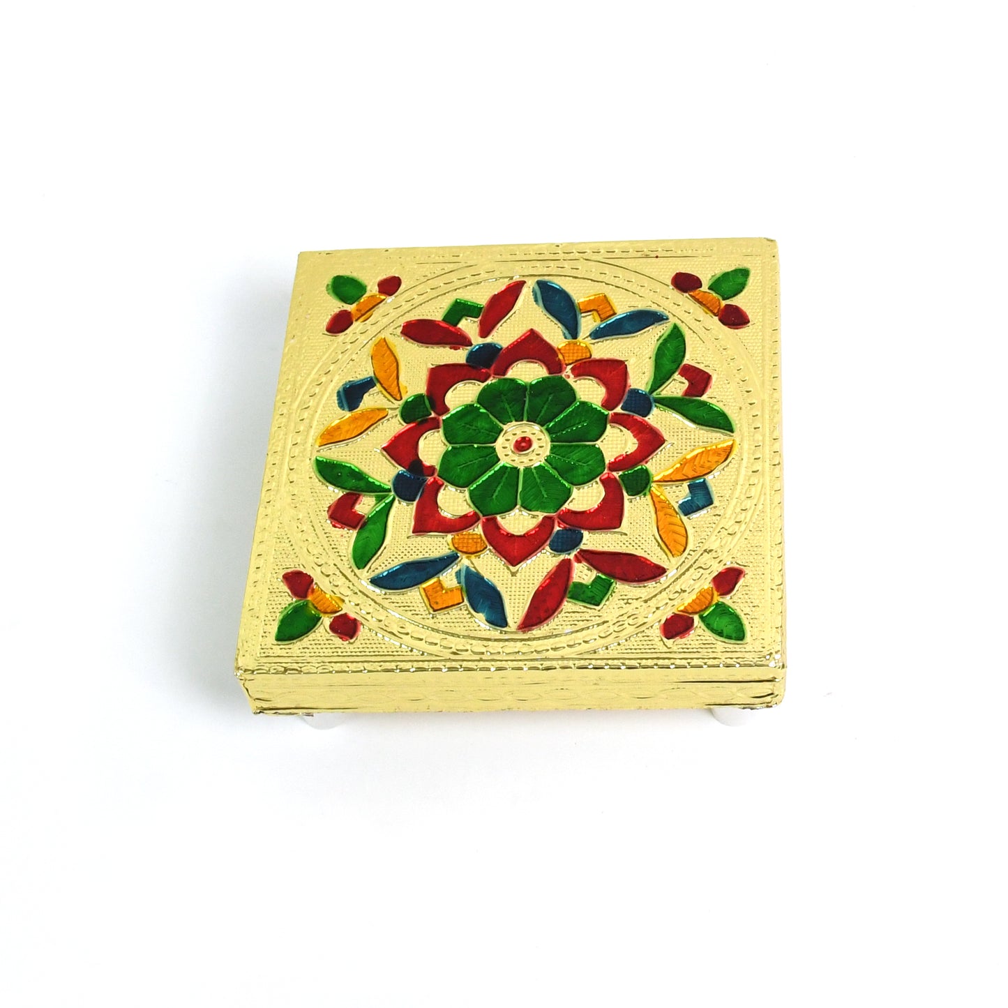 Wukusy 2122 traditional wooden chowkibajot with decorative design, versatile home improvement piece, showing intricate craftsmanship.