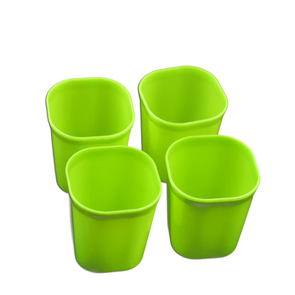 Set of four Wukusy plastic drinking glasses for milk, water, and juice, ideal for home and kitchen use.