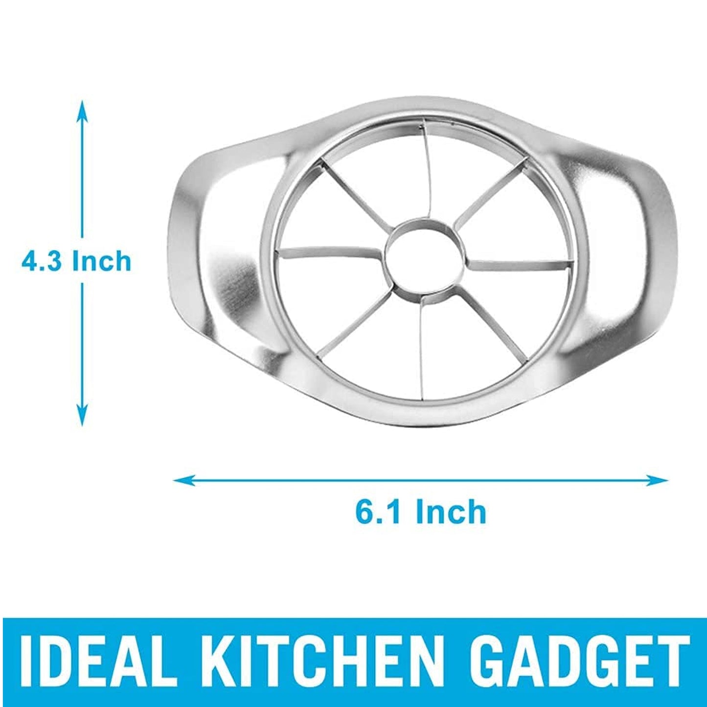 Stainless steel apple cutter and slicer by Wukusy, showing a heavy-duty kitchen tool with four sharp blades for easy apple slicing.