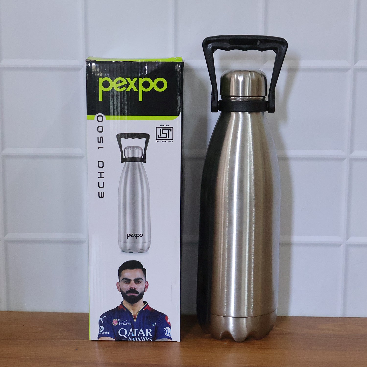 Wukusy Pexpo Echo stainless steel water bottle, 1500ml, insulated hot and cold beverage bottle with sleek design and leak-proof cap