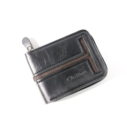 Wukusy compact zip-around card holder wallet for men and women, featuring multiple card slots and a secure zipper closure.