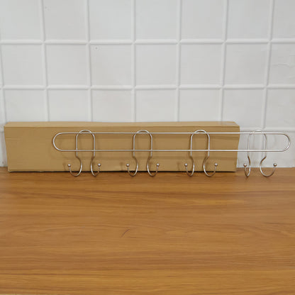 Heavy duty stainless steel wall-mounted hook rack by Wukusy, featuring multiple hooks for organizing tools and accessories.