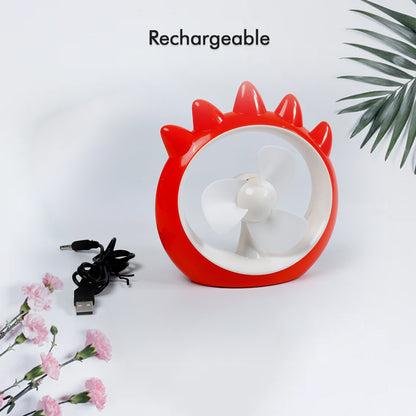 Wukusy 7713 mini desktop fan with rechargeable battery, handheld and USB fan for home, office, or car cooling.
