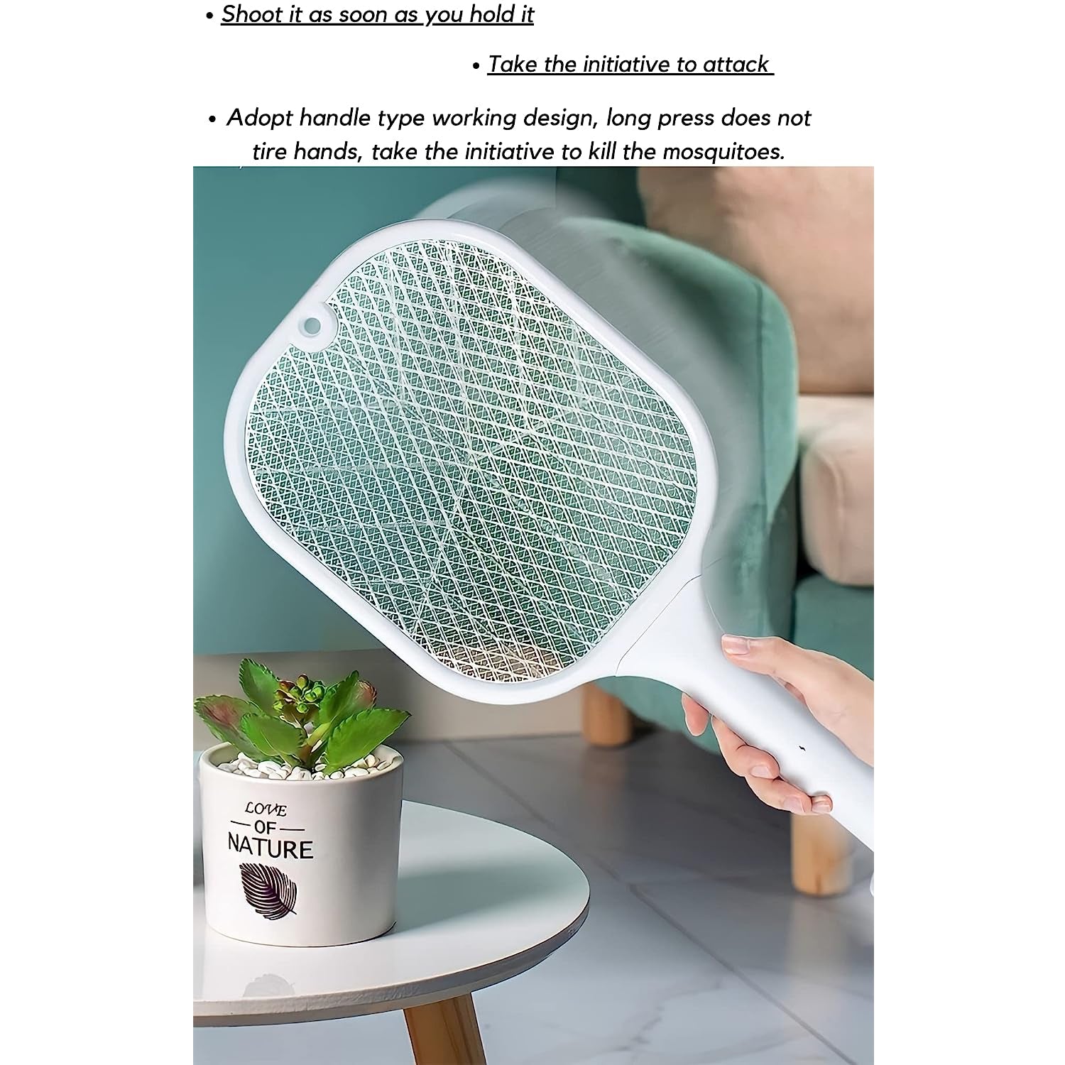 Wukusy 1747 mosquito killer racket with UV light, rechargeable electric fly swatter, USB charging base, for indoor insect control