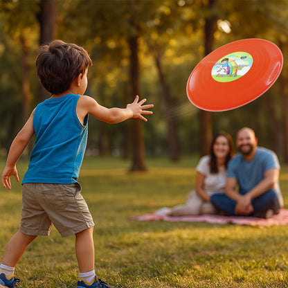 Wukusy Funwoods outdoor flying disc toy for kids, colorful plastic disc for throwing and catching outdoor game activity.