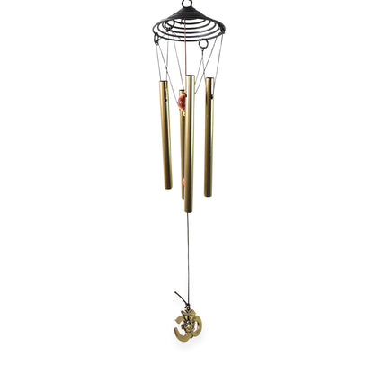 Wukusy outdoor hanging dragonfly wind chime with metal tubes and decorative dragonfly, designed to produce soothing sounds outdoors.