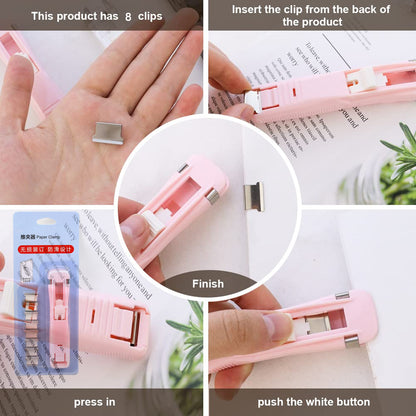 Wukusy portable office paper clamp set with 8 clips and dispenser, handheld fast clip holder for organizing papers.