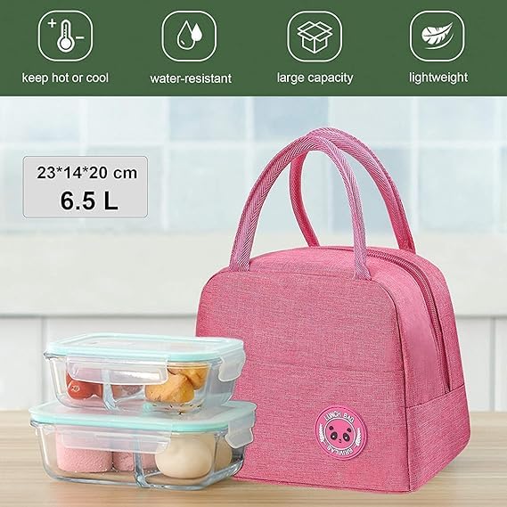 Insulated lunch bag for office, kids, and travel by Drpshippr, featuring colorful design and compact shape for easy carrying.