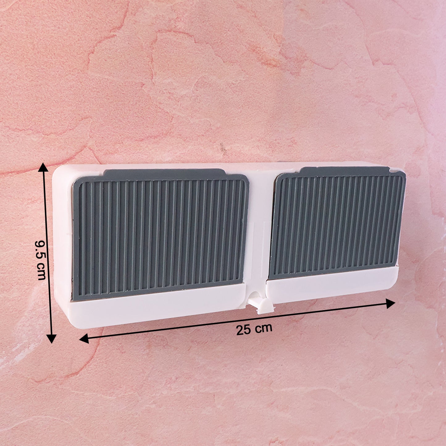 Wall-mounted Wukusy bathroom storage soap holder with four compartments for organized soap, toiletries, and accessories.