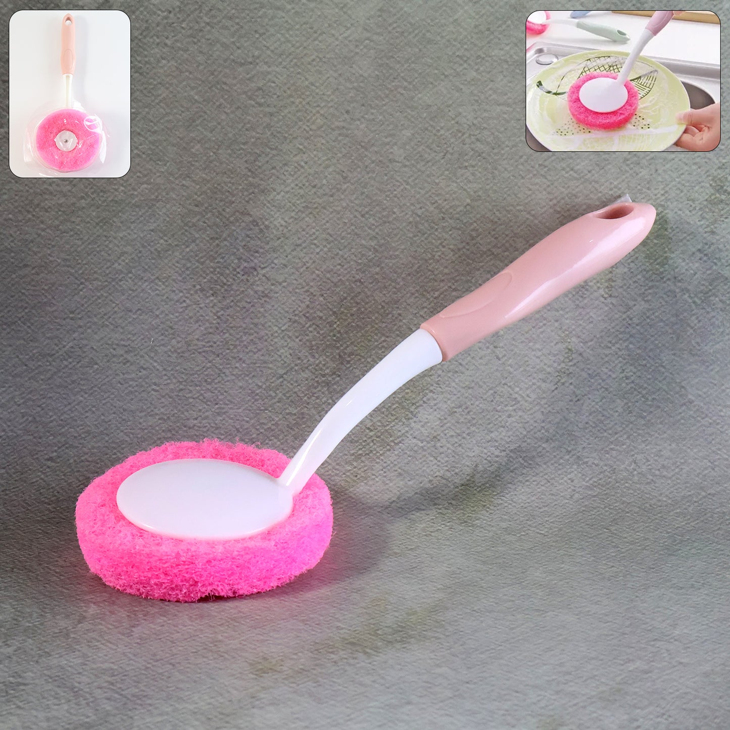 Wukusy long handle kitchen dish scrubber brush with ergonomic grip for effective dish cleaning in home and kitchen use.