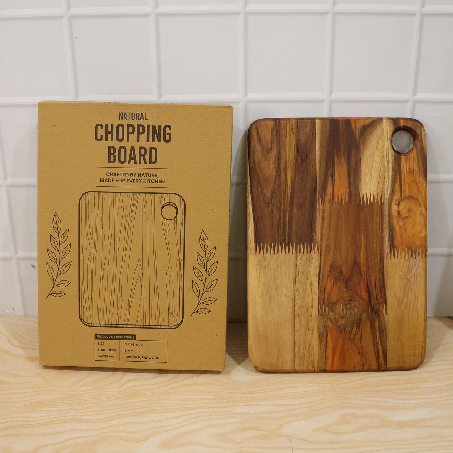 Wukusy wooden chopping and cutting board for kitchen, 10 x 14 inches, sturdy and smooth surface for food prep.