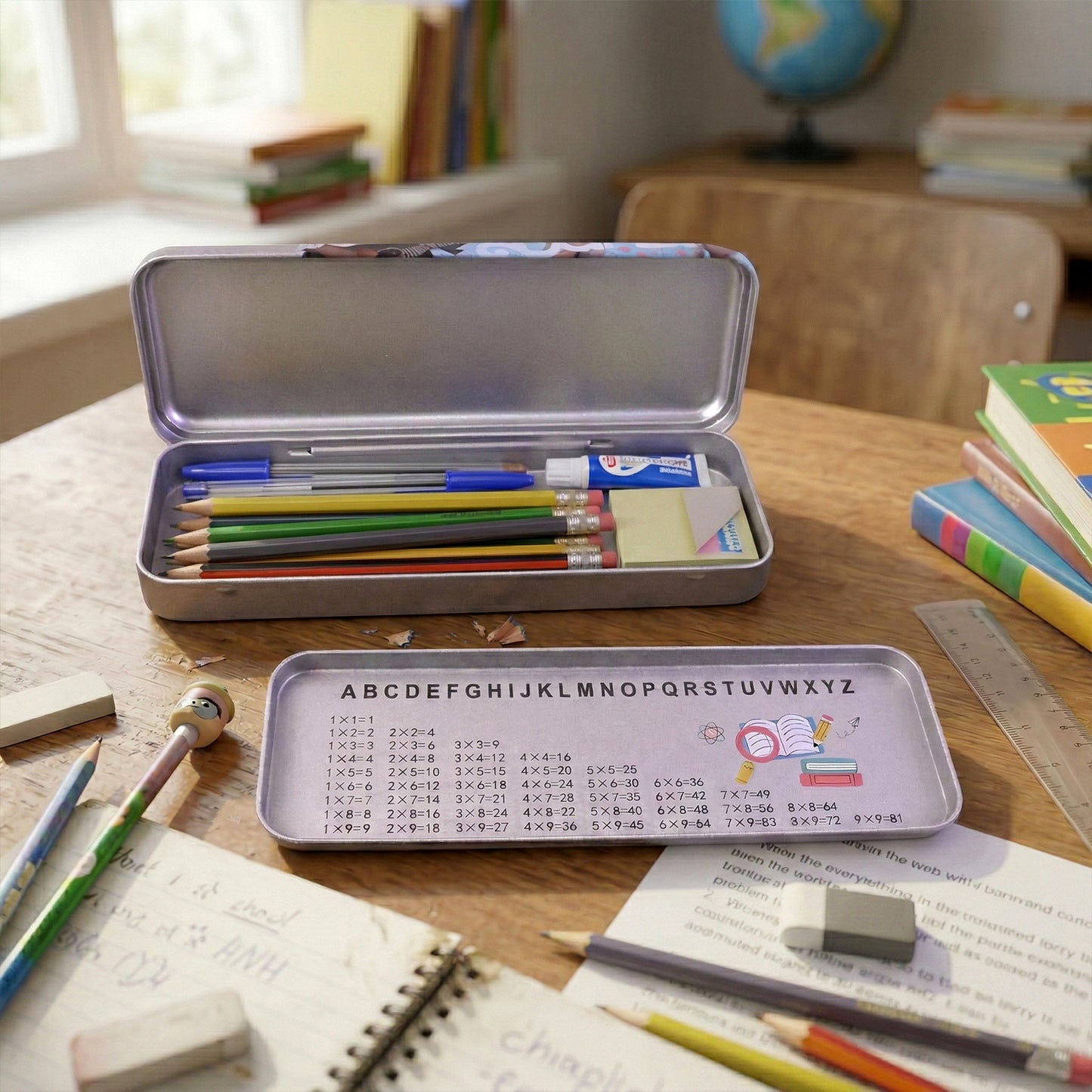 Wukusy multipurpose printed metal pencil box with colorful design, compact storage for stationery and small items