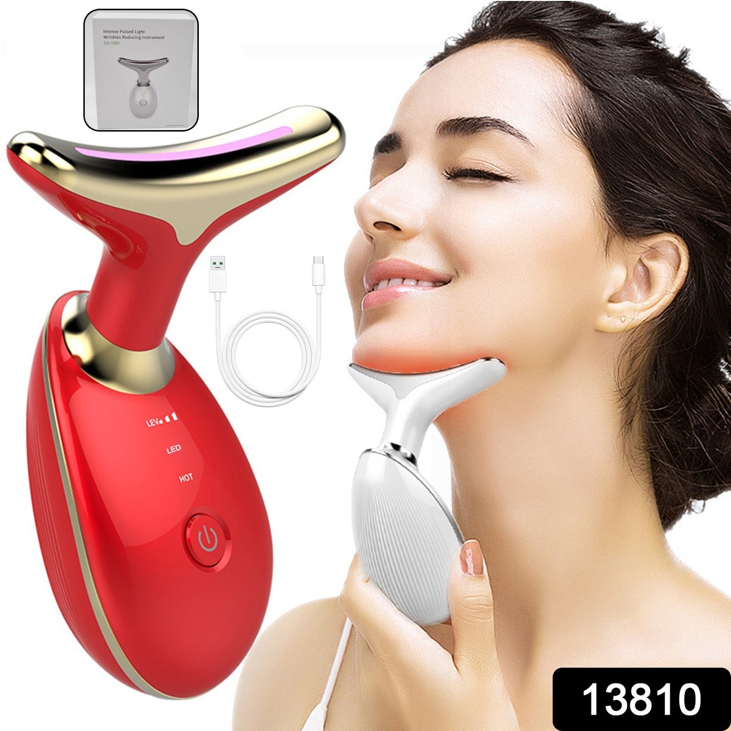 Wukusy electric face massager with LED photon therapy for wrinkle removal and skin rejuvenation, showing the device's sleek design.
