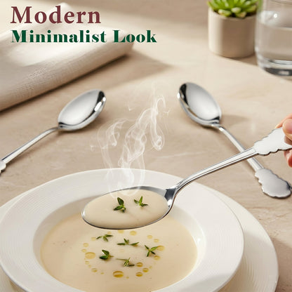 Wukusy stainless steel carved handle dinner spoon for dining and kitchen use, featuring a decorative carved design
