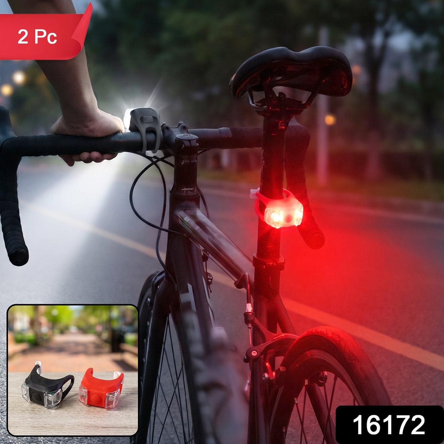 Silicone Led Bike Safety Light Set For Front And Rear Bicycle Visibility (2 Pc)