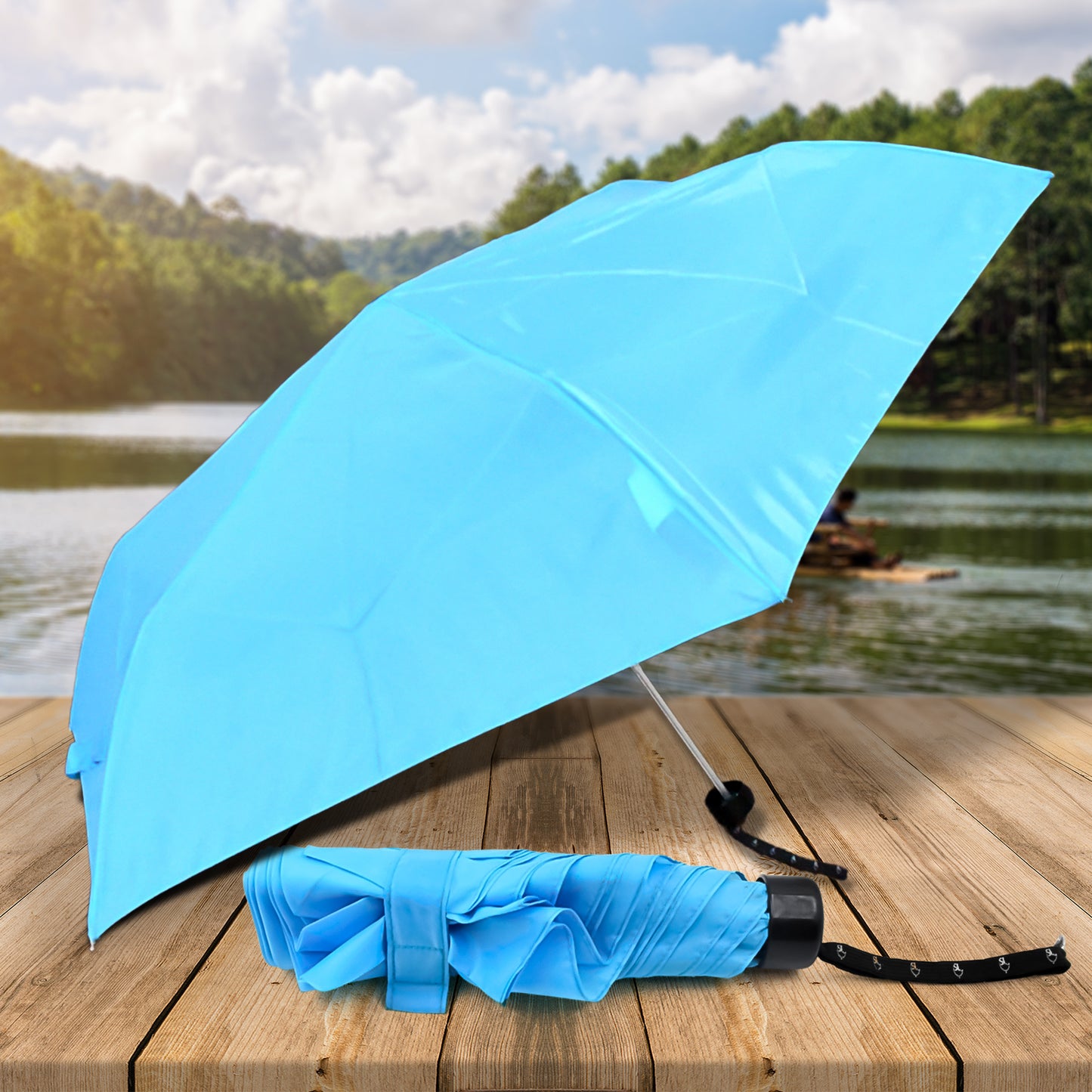 Foldable Wukusy summer umbrella with UV protection, suitable for children and travel, featuring a cute rain and sun shield design.