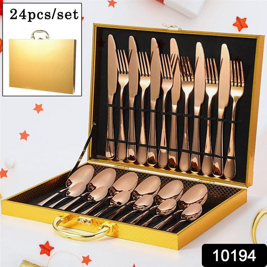 Wukusy 24-piece kitchen flatware set with forks and spoons displayed in a gift box, ideal for dining and kitchen use.