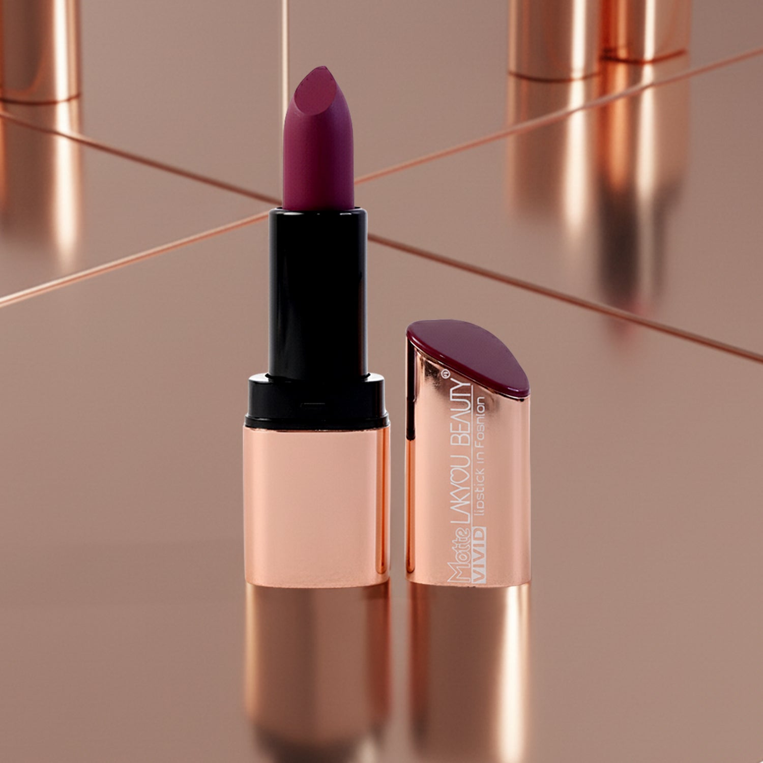 Wukusy vivid matte mix-color lipstick in a sleek tube, showcasing vibrant shades and a smooth, matte finish.