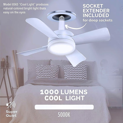 Wukusy Socket Fan Light with cool LED bulb, 1000 lumens, 5000K, ceiling fan light with remote control for home lighting.