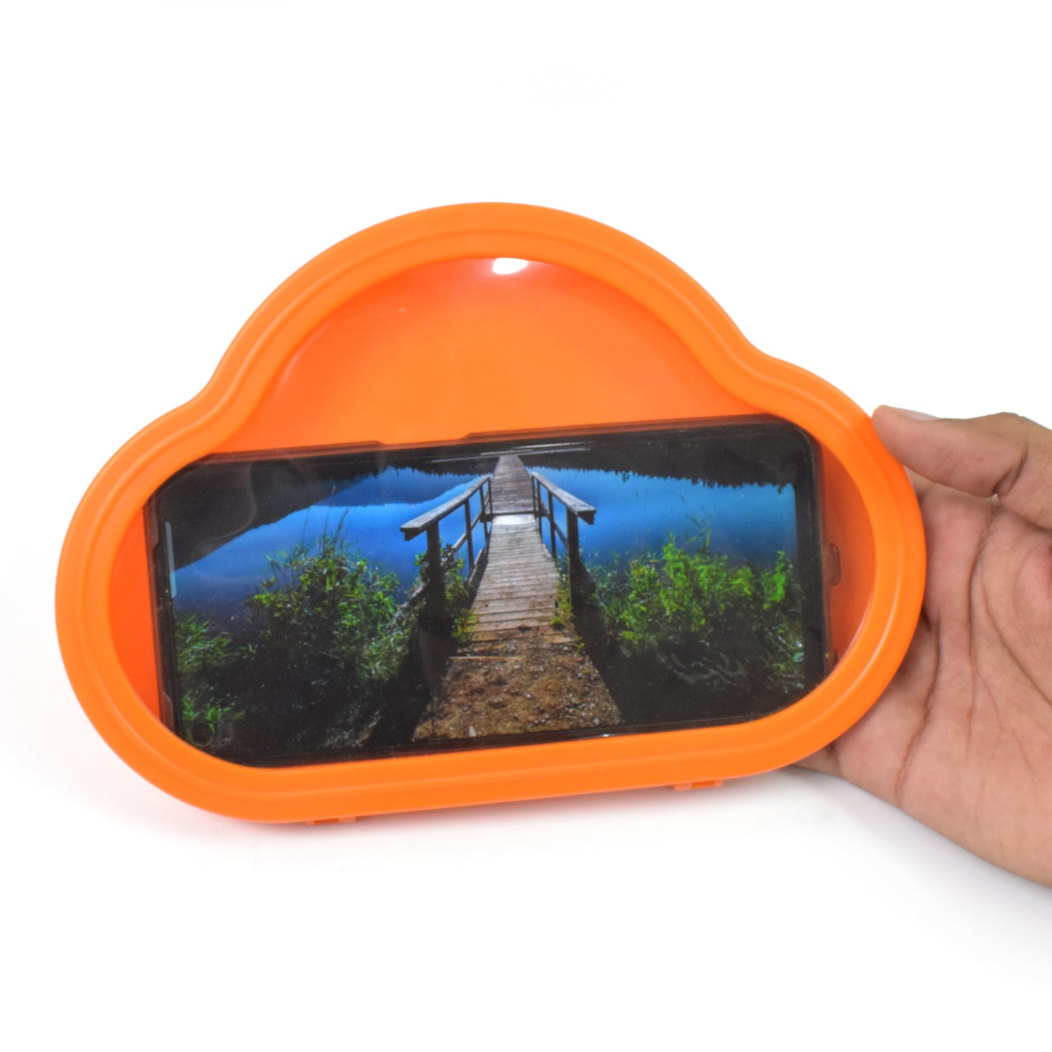 Orange waterproof smartphone stand case by Wukusy, designed to protect and hold your mobile device securely.