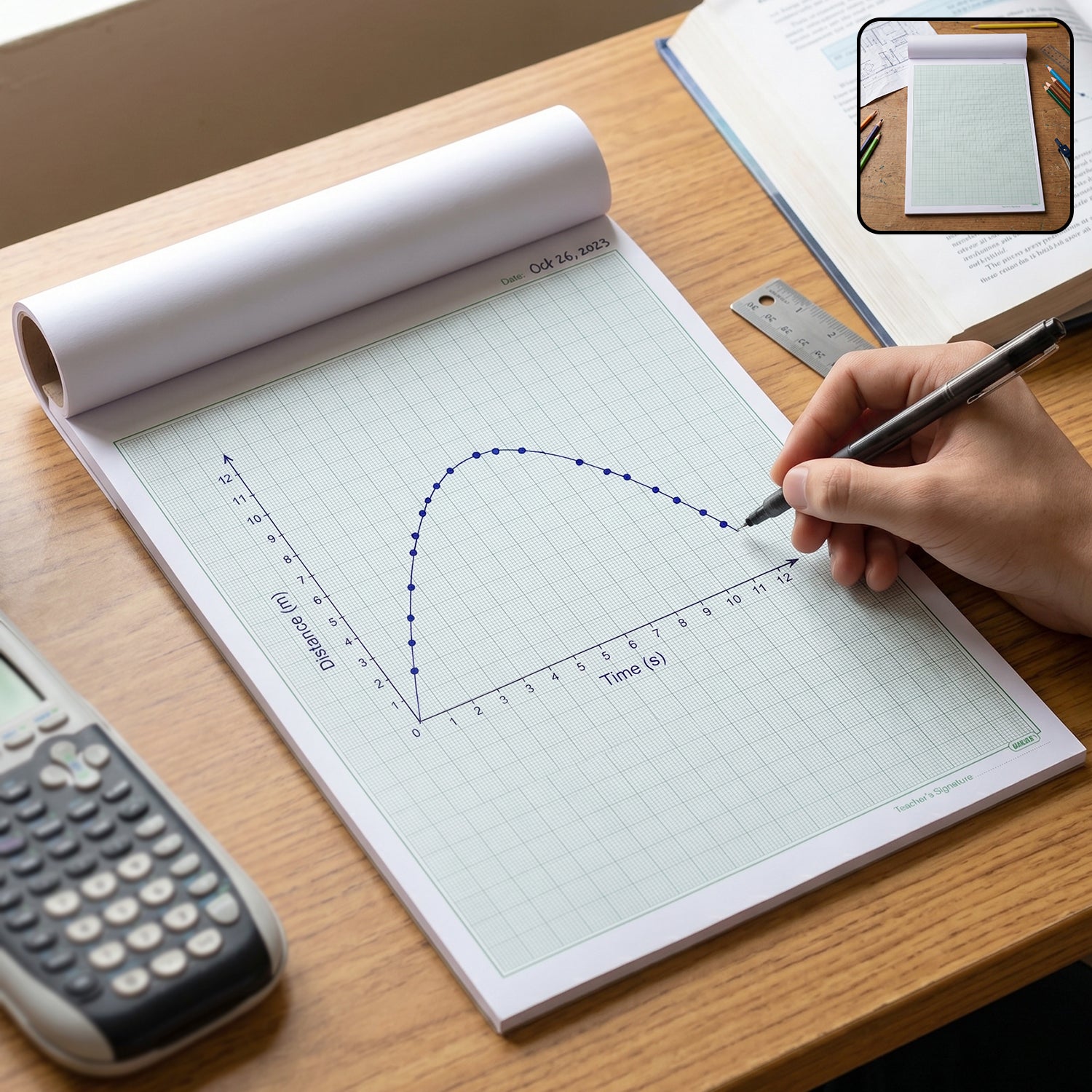 Wukusy Oddy A4 graph paper pad with 1mm square grid on white sheets, four sheets stacked with visible grid lines.