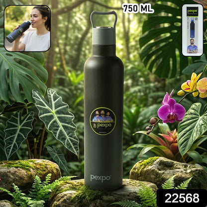 Wukusy Pexpo Oscar insulated stainless steel water bottle with leakproof lid, 750ml, showing sleek design and secure cap.
