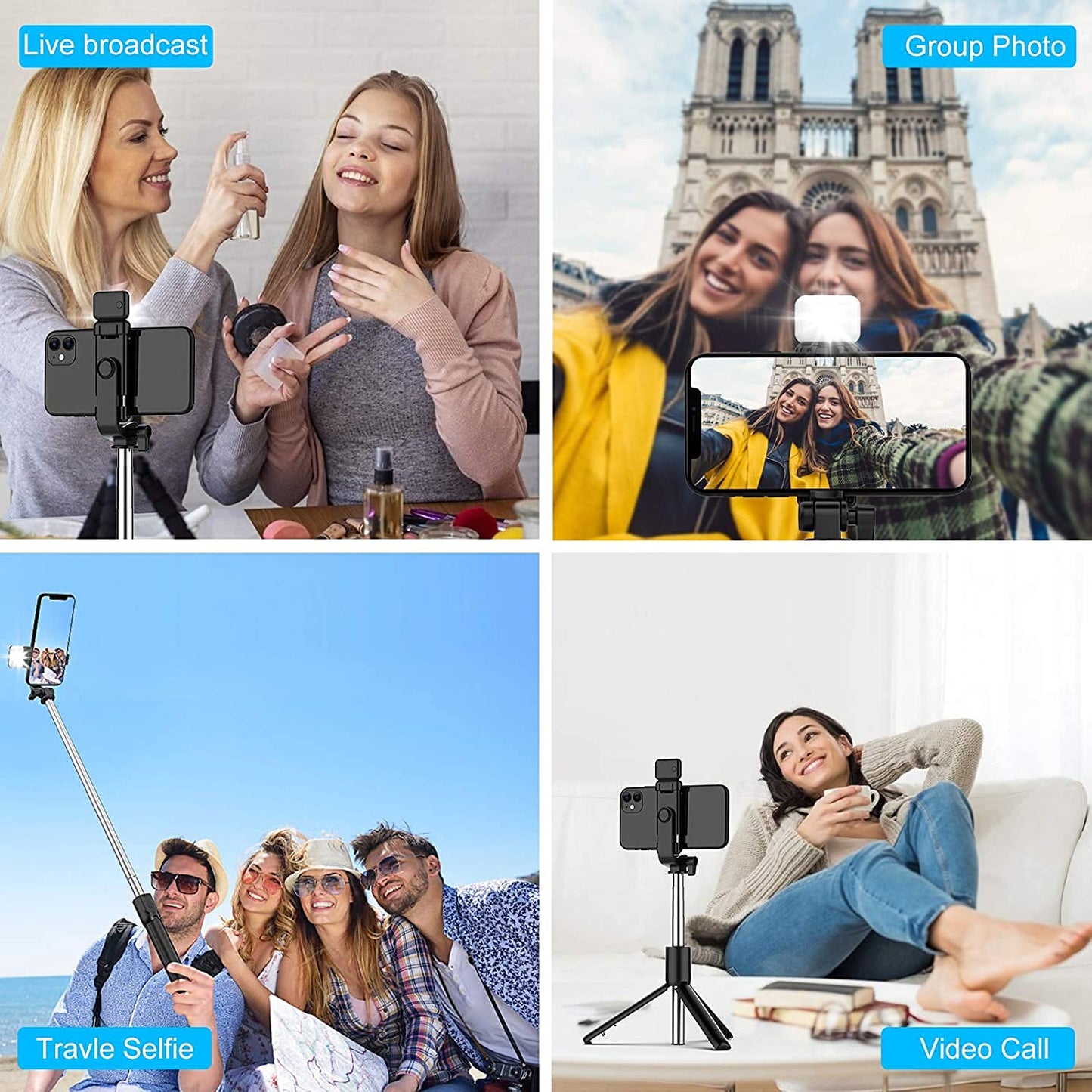 Wukusy 3-in-1 wired selfie stick with extendable handle, 70 cm long, featuring smartphone holder and compact design.