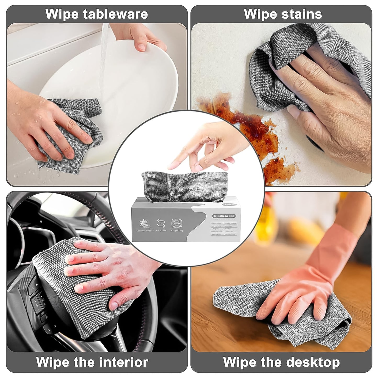 Set of 20 thickened Wukusy Magic Wipe cleaning rags for home, kitchen, and car use, featuring soft, multi-functional microfiber fabric.
