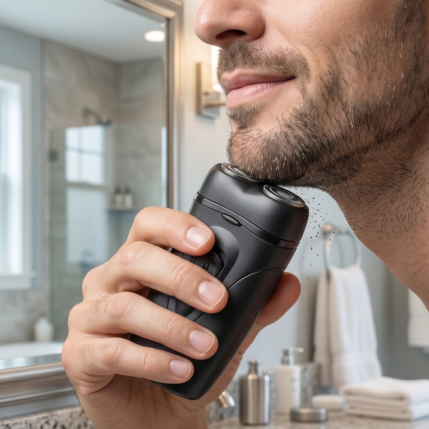 Wukusy portable electric shaver for men, compact rechargeable cordless design with close-cutting blades, ideal for travel grooming.