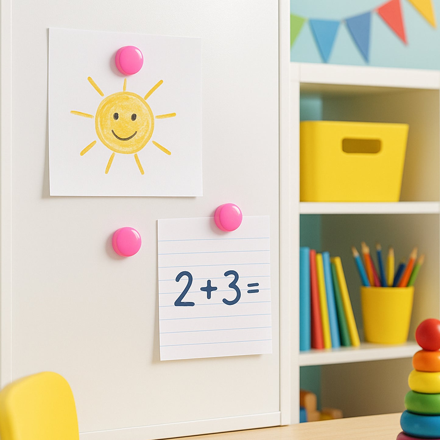 Set of four round fridge magnets by Wukusy, decorative home improvement accessories for magnetic surfaces.