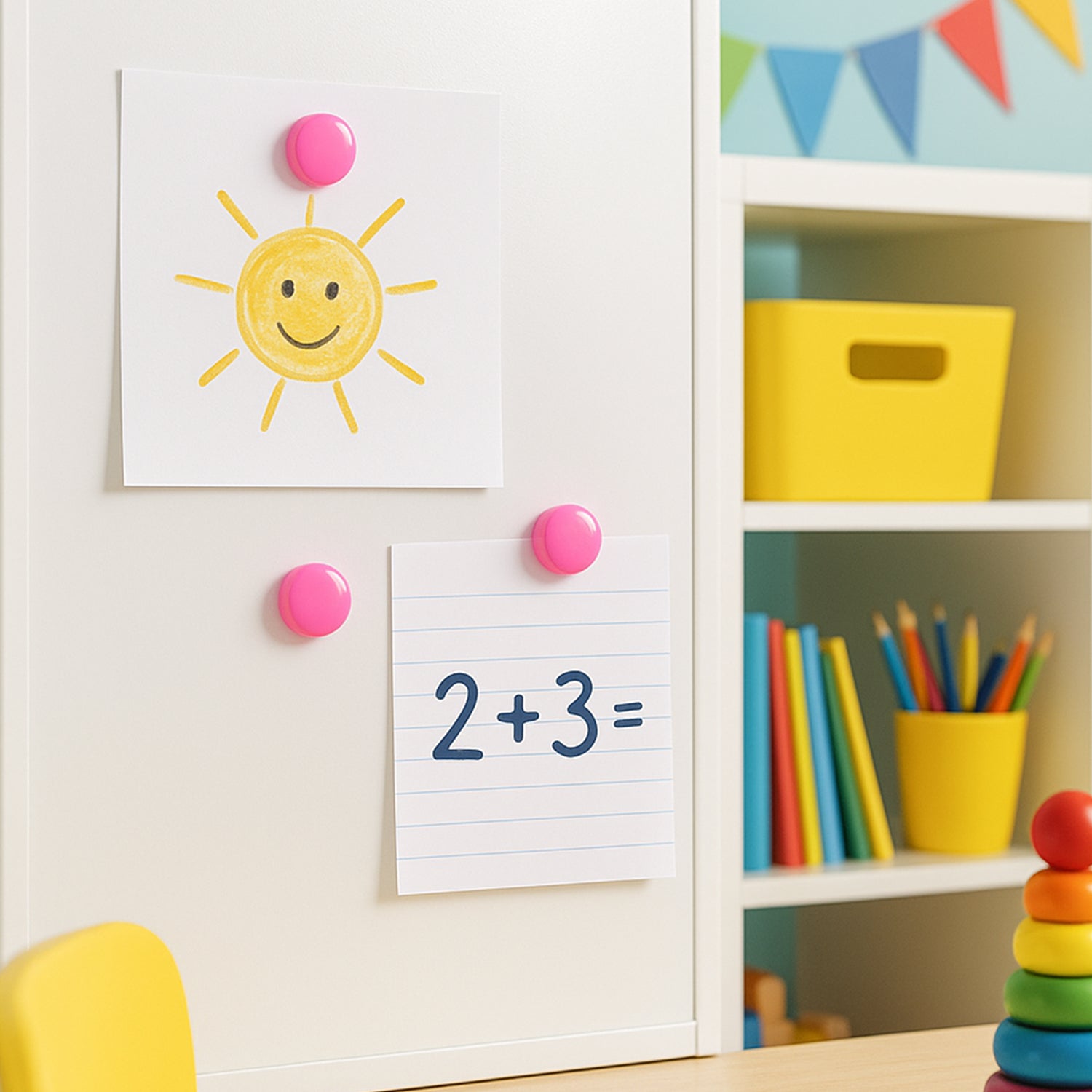 Set of four round fridge magnets by Wukusy, decorative home improvement accessories for magnetic surfaces.