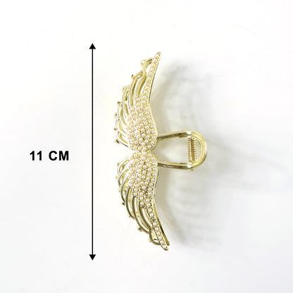 Wukusy premium pearl studded elegant hair claw clip for women, showcasing a sleek design with pearl accents and sturdy clasp.