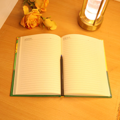 Wukusy hardcover ruled notebook with calendar, 160 pages, 22x16 cm, suitable for office or personal note-taking.