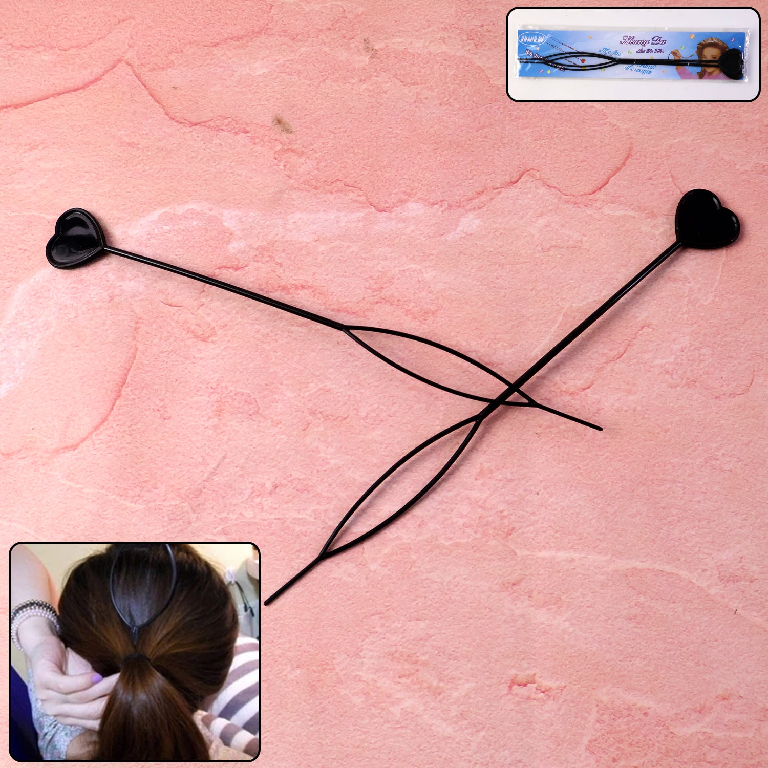 Set of two heart-shaped hairpins by Wukusy, decorative hair accessories for health and beauty styling.