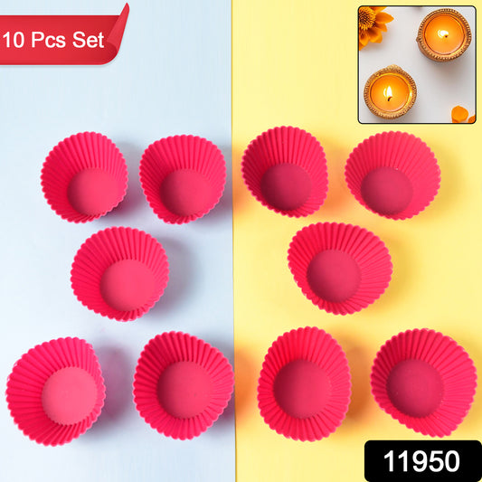 Set of 10 Wukusy silicone cupcake molds for baking, flexible, non-stick, perfect for home kitchen baking and dessert making.