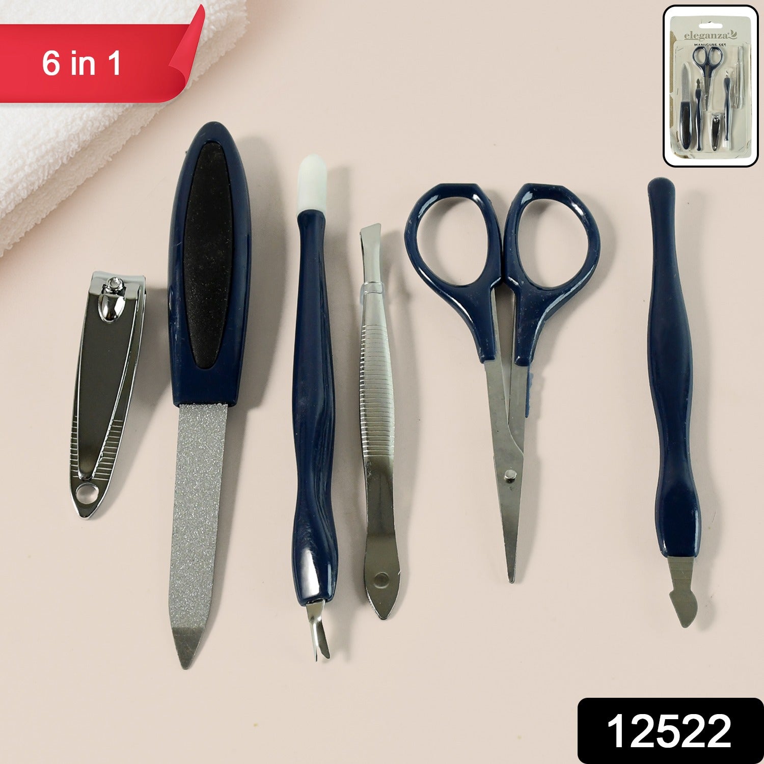 Wukusy 6-in-1 manicure and pedicure grooming kit with various tools for nail care and personal grooming.