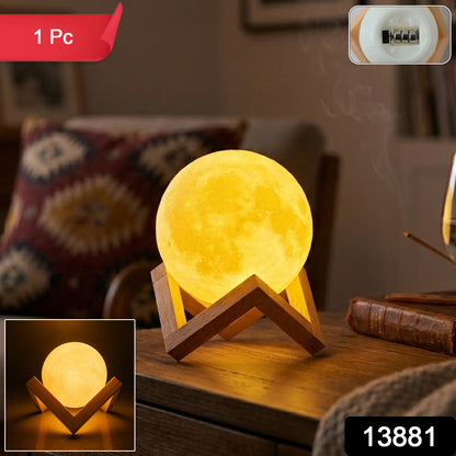 Wukusy LED ball night lamp with wooden stand, illuminated soft glow, perfect for cozy bedroom or living room decor.