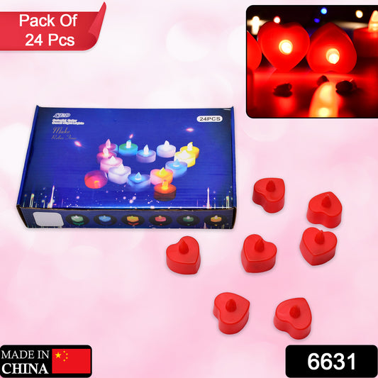 Set of 24 Wukusy flameless LED heart-shaped candles with multi-color lights for home decoration, Diwali, and festive lighting.
