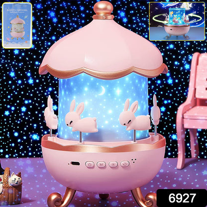 Wukusy Bunny Carousel rotating LED night light as a charming home decor piece with bunny design and colorful light display
