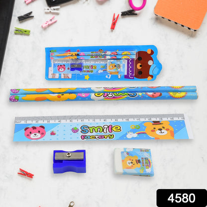 Wukusy cartoon wooden pencil set for kids featuring pencils, erasers, and sharpeners in a space-themed design for birthday gifts.
