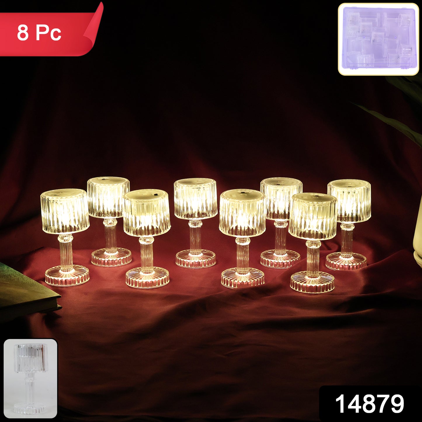 Set of 8 Wukusy LED crystal-effect table lamps for home decor, featuring elegant design with glowing crystal-like accents.