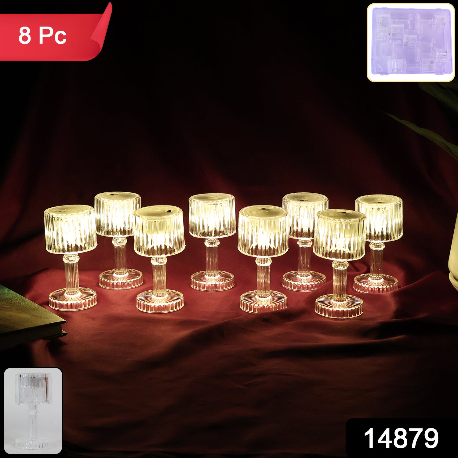 Set of 8 Wukusy LED crystal-effect table lamps for home decor, featuring elegant design with glowing crystal-like accents.