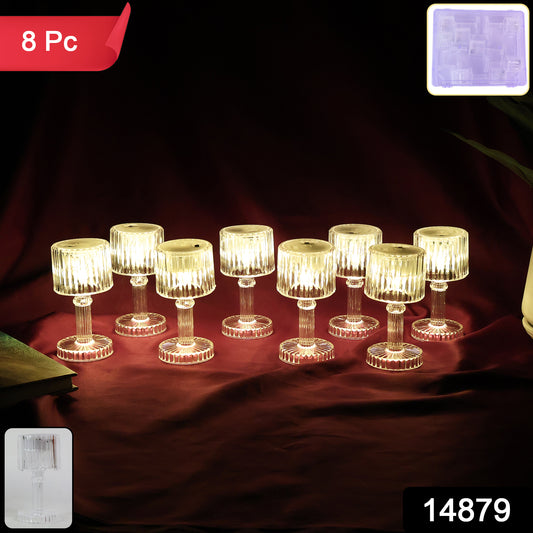 Set of 8 Wukusy LED crystal-effect table lamps for home decor, featuring elegant design with glowing crystal-like accents.