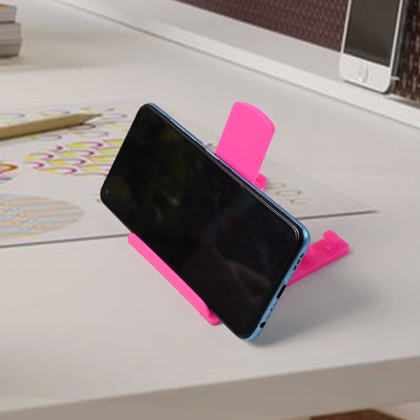 Wukusy adjustable foldable plastic mobile phone stand holder displaying a smartphone in landscape orientation