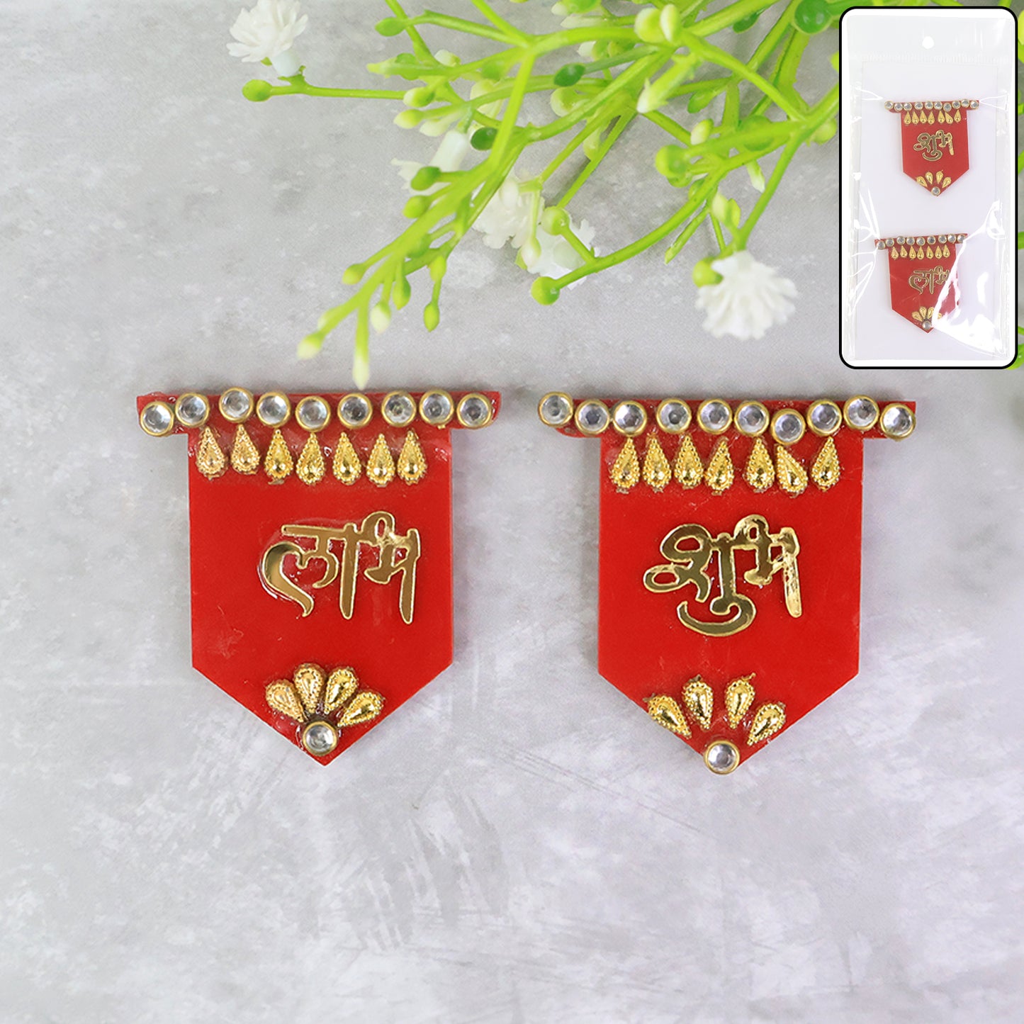 Wukusy Shubh Labh decorative wall hangings set of 2 for home decor, featuring traditional Indian design with gold accents.