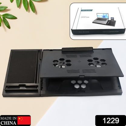 Wukusy portable laptop stand for MacBook, notebook, or tablet, foldable tray with free phone stand on a desk.