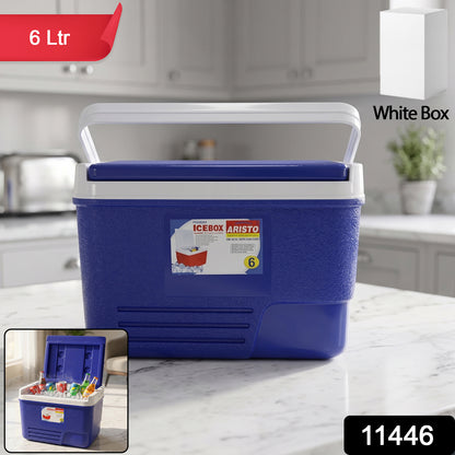 Blue Wukusy 6L portable insulated ice cooler box with carry handle, perfect for keeping drinks cold on the go.